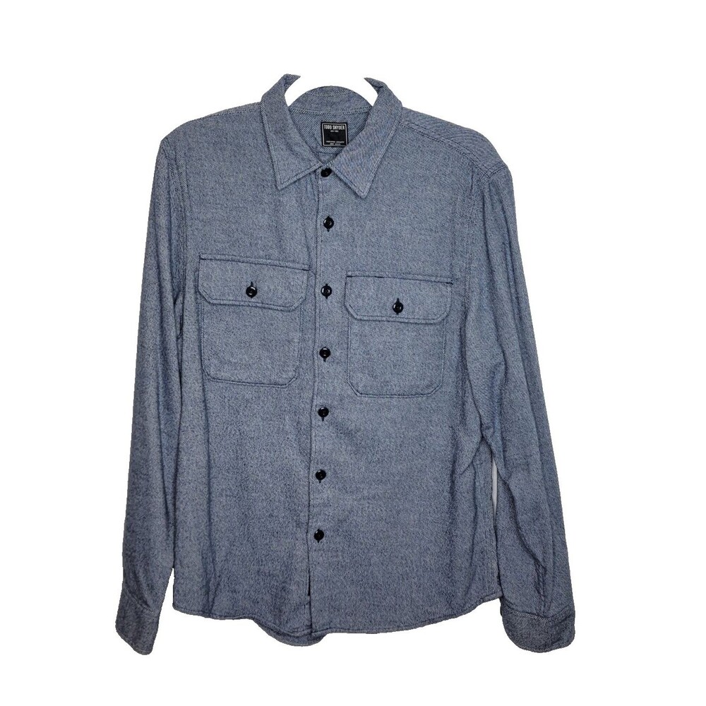 Todd Snyder Mens Blue Cotton Fannel Button-Up Point Collar Pockets Size M